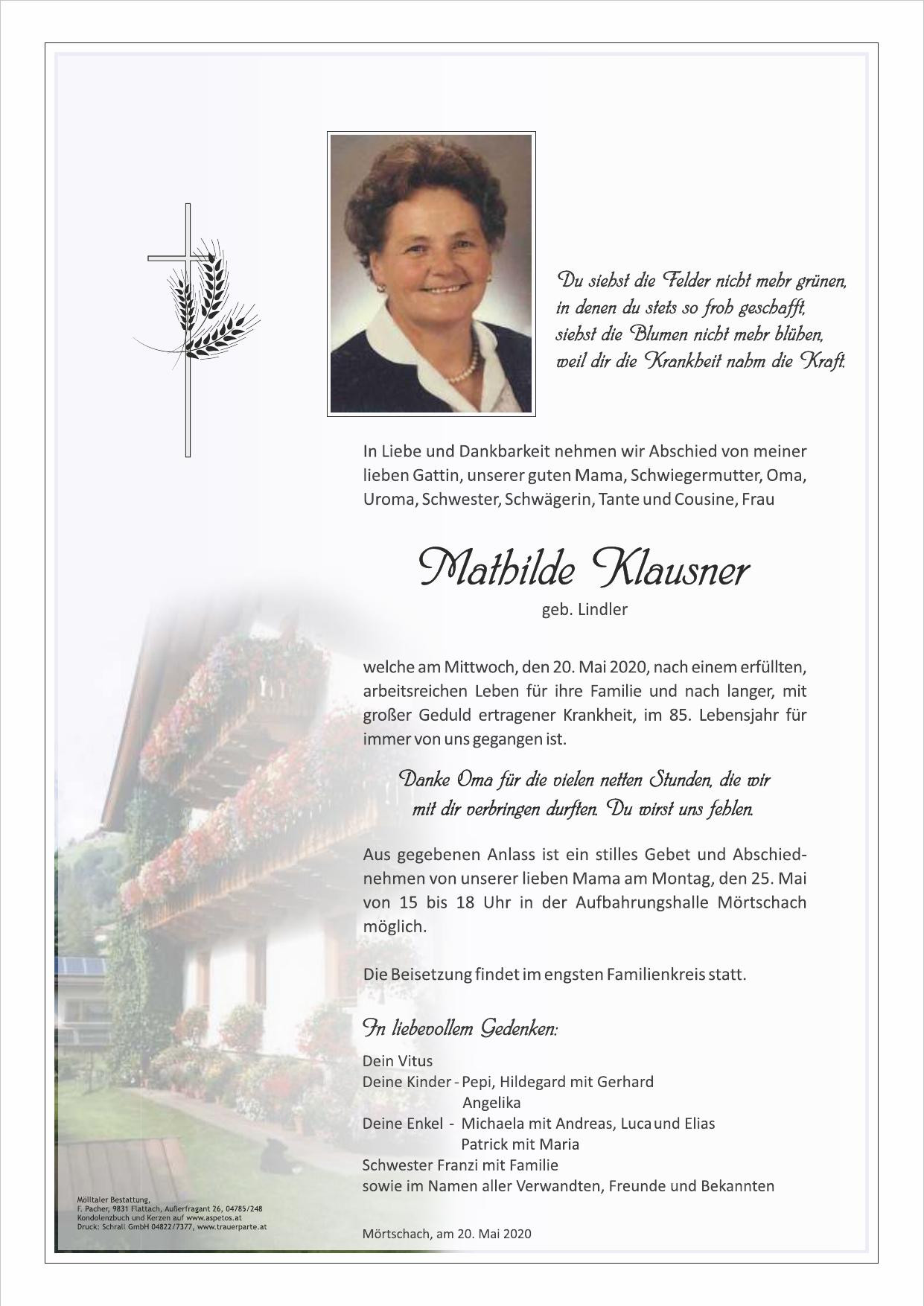Traueranzeige von Mathilde Klausner