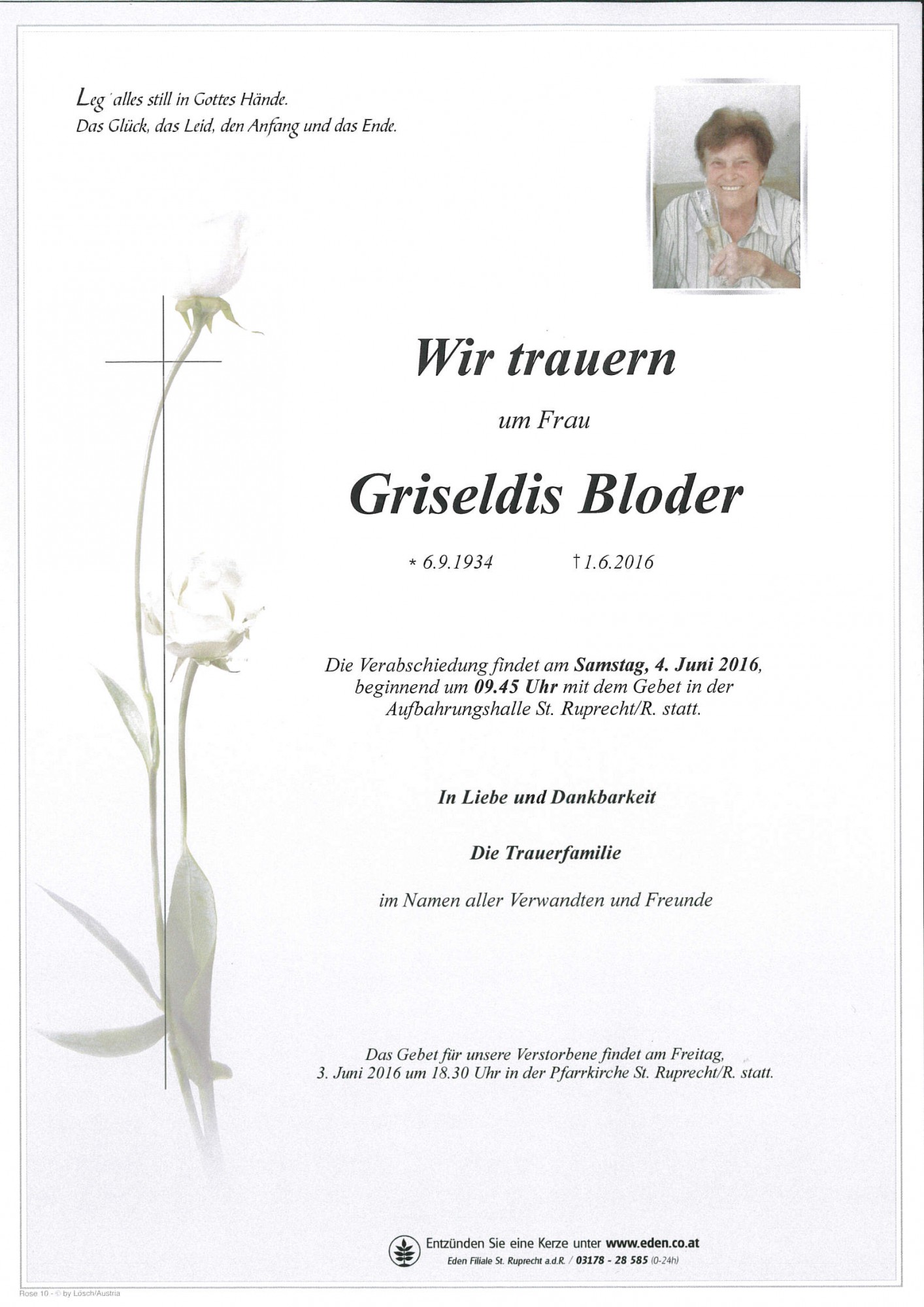 Traueranzeige von Griseldis Bloder