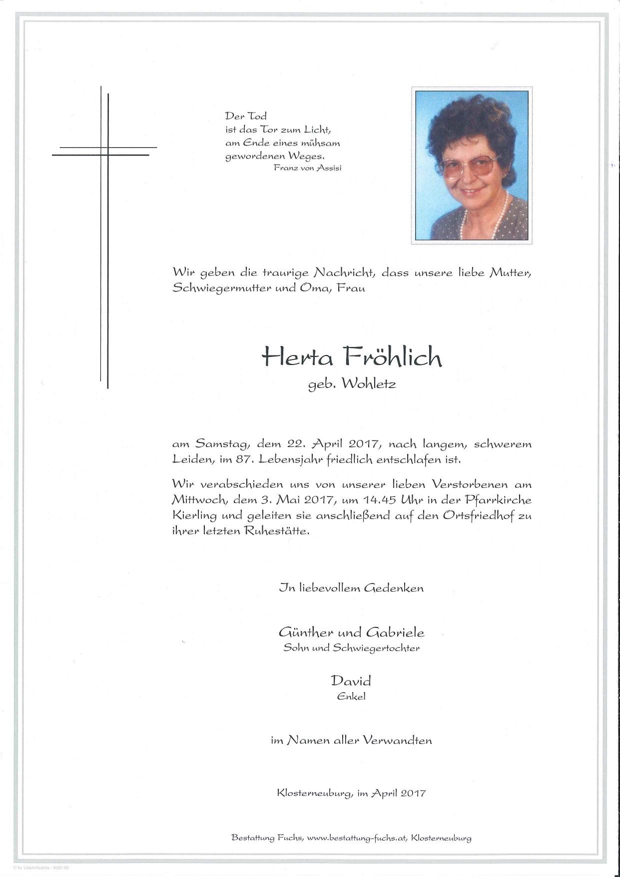 Traueranzeige von Herta Fröhlich