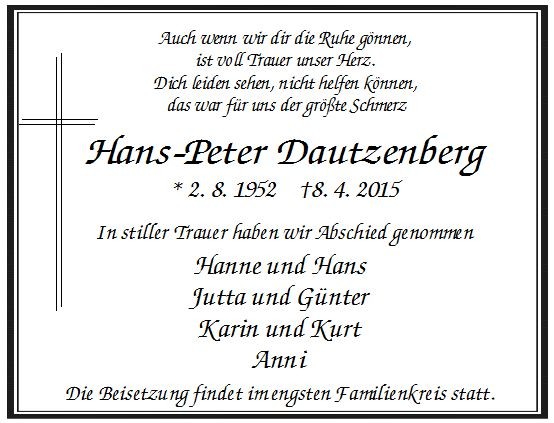 Traueranzeige von Hans-Peter Dautzenberg