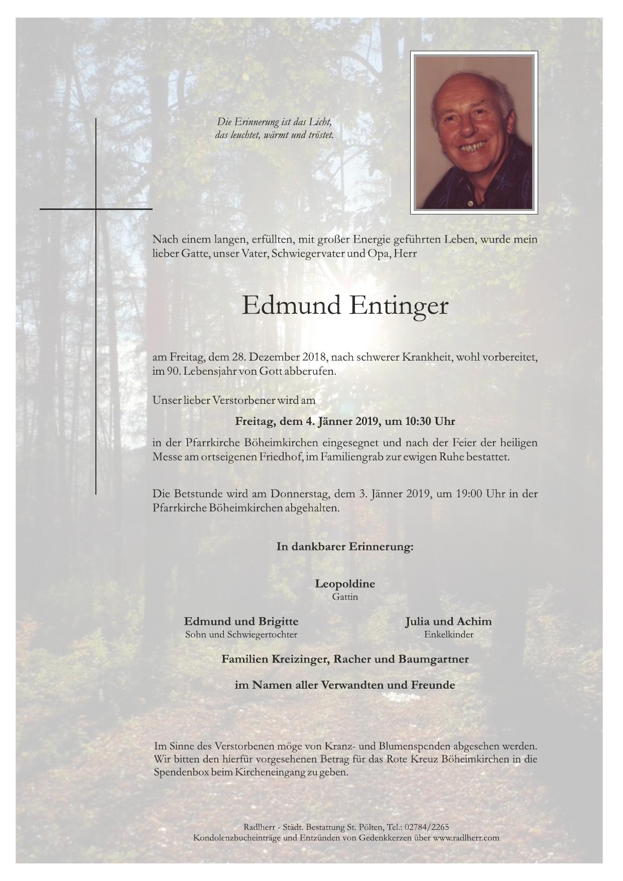 Traueranzeige von Edmund Entinger