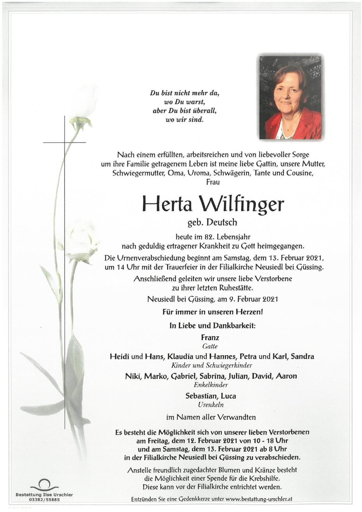 Traueranzeige von Herta Wilfinger