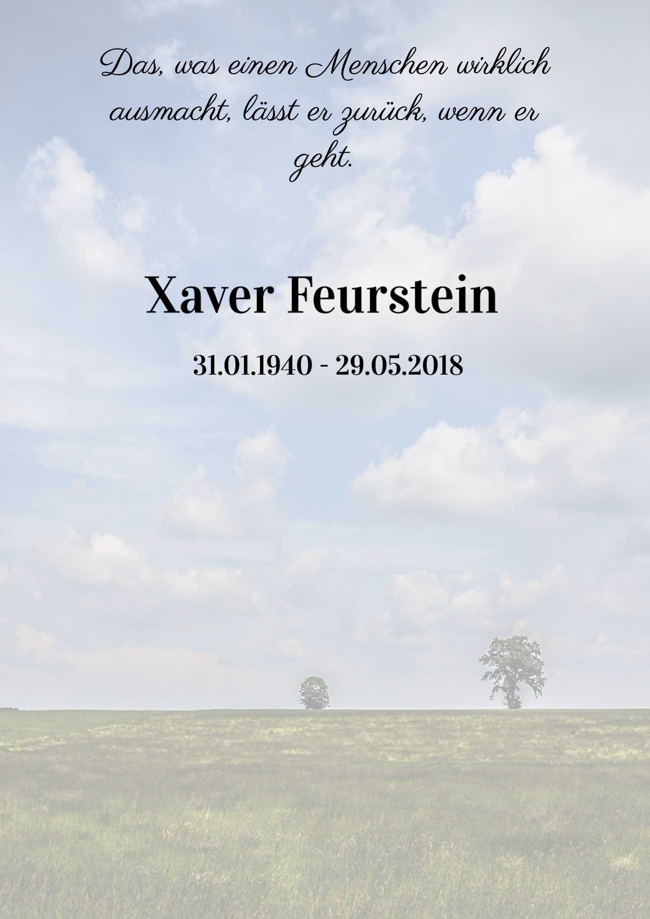 Traueranzeige von Xaver Feurstein