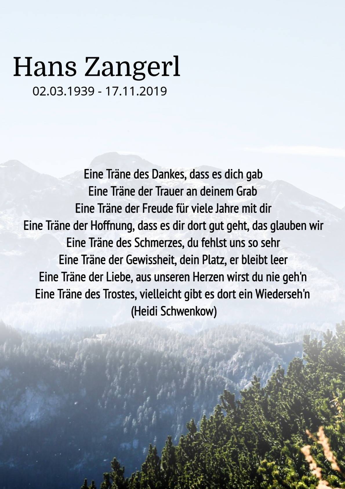 Traueranzeige von Hans Zangerl