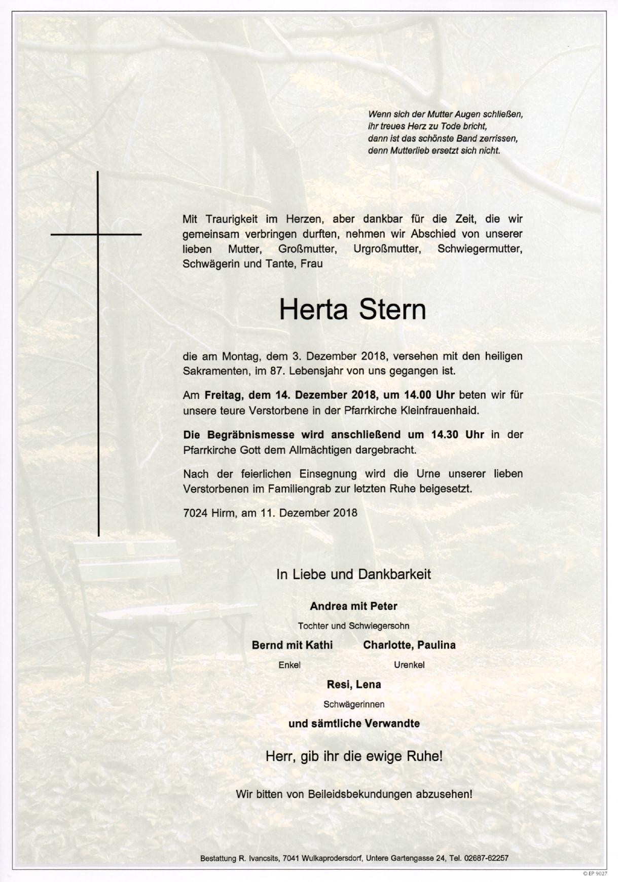 Traueranzeige von Herta Stern