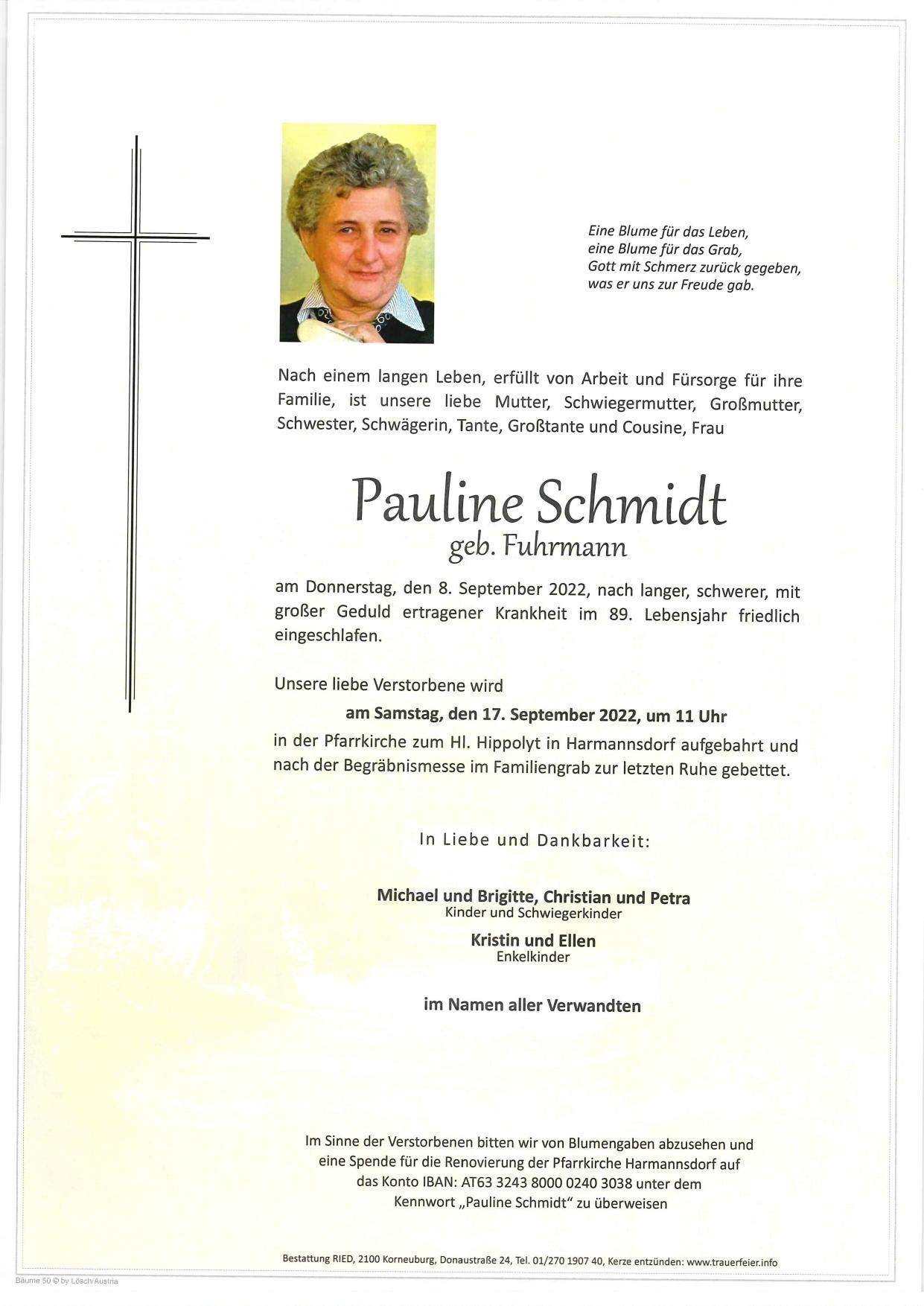 Traueranzeige von Pauline Schmidt