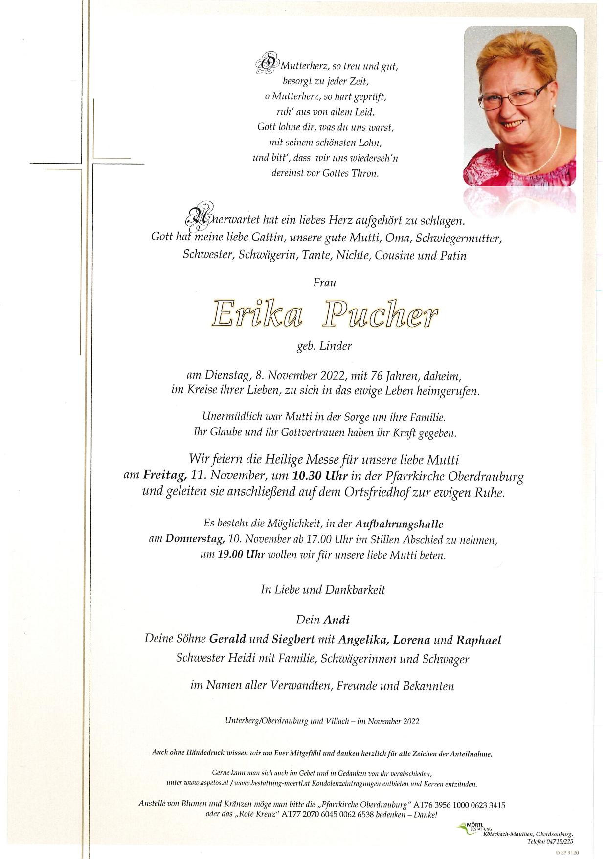 Traueranzeige von Erika Pucher