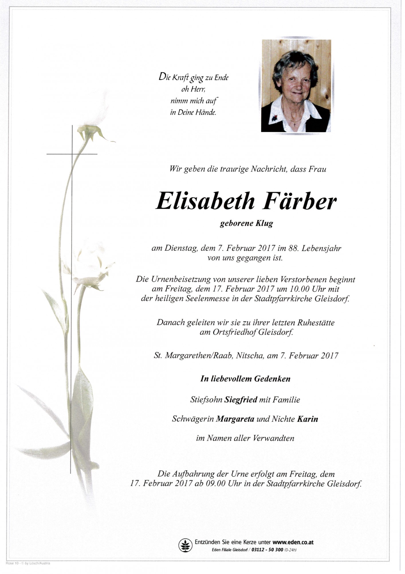 Traueranzeige von Elisabeth Färber