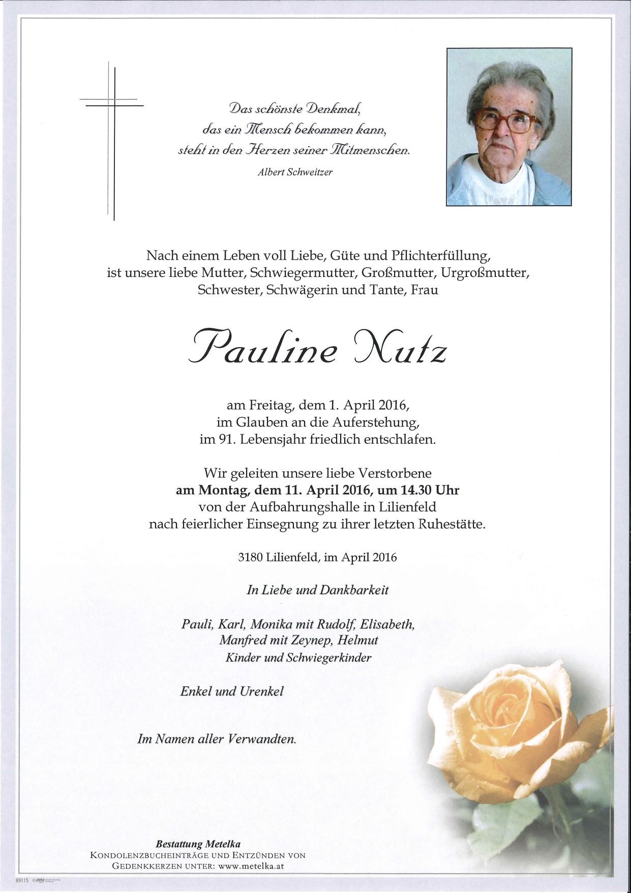 Traueranzeige von Paula Nutz