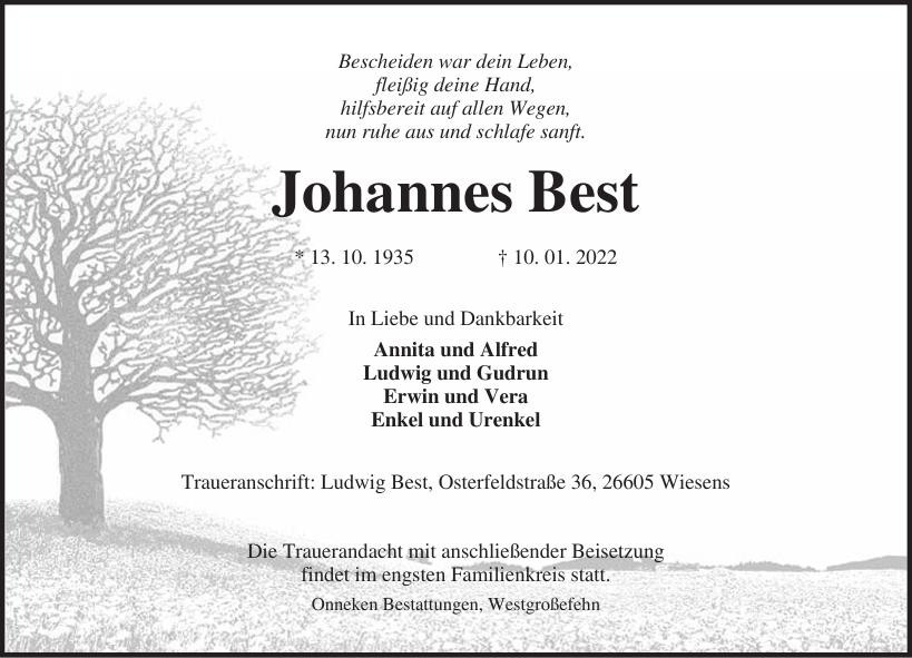 Traueranzeige von Johannes Best