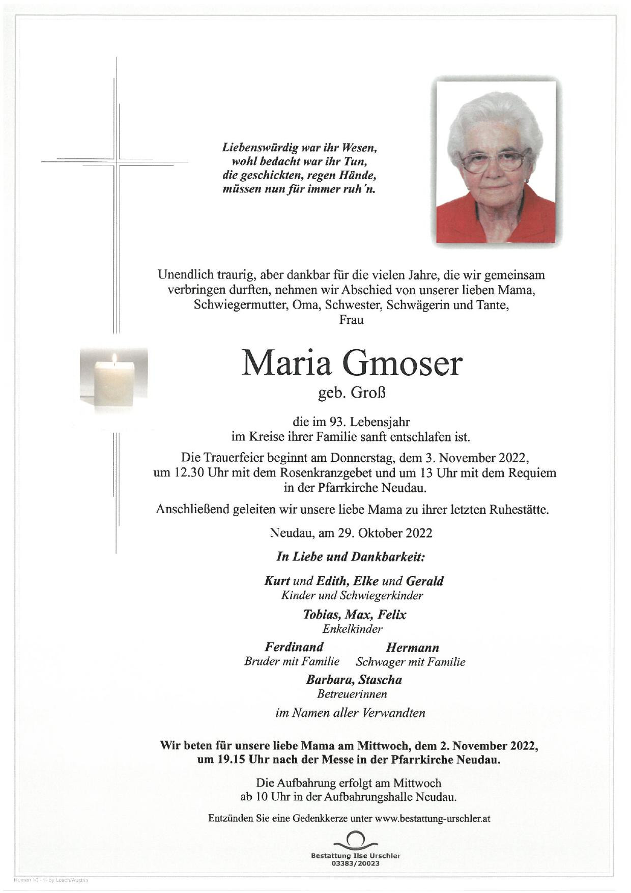 Traueranzeige von Maria Gmoser