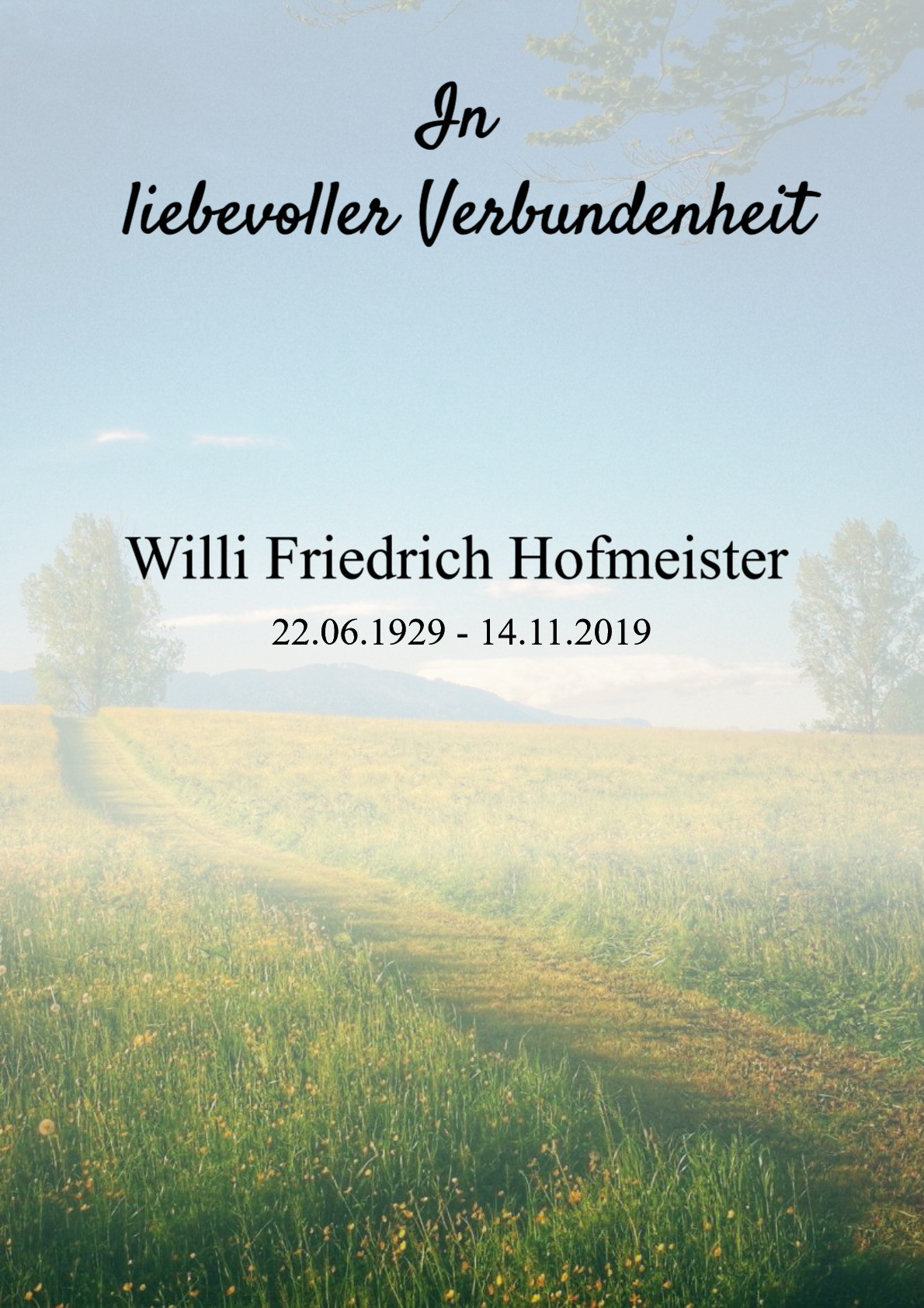 Traueranzeige von Willi Friedrich Hofmeister