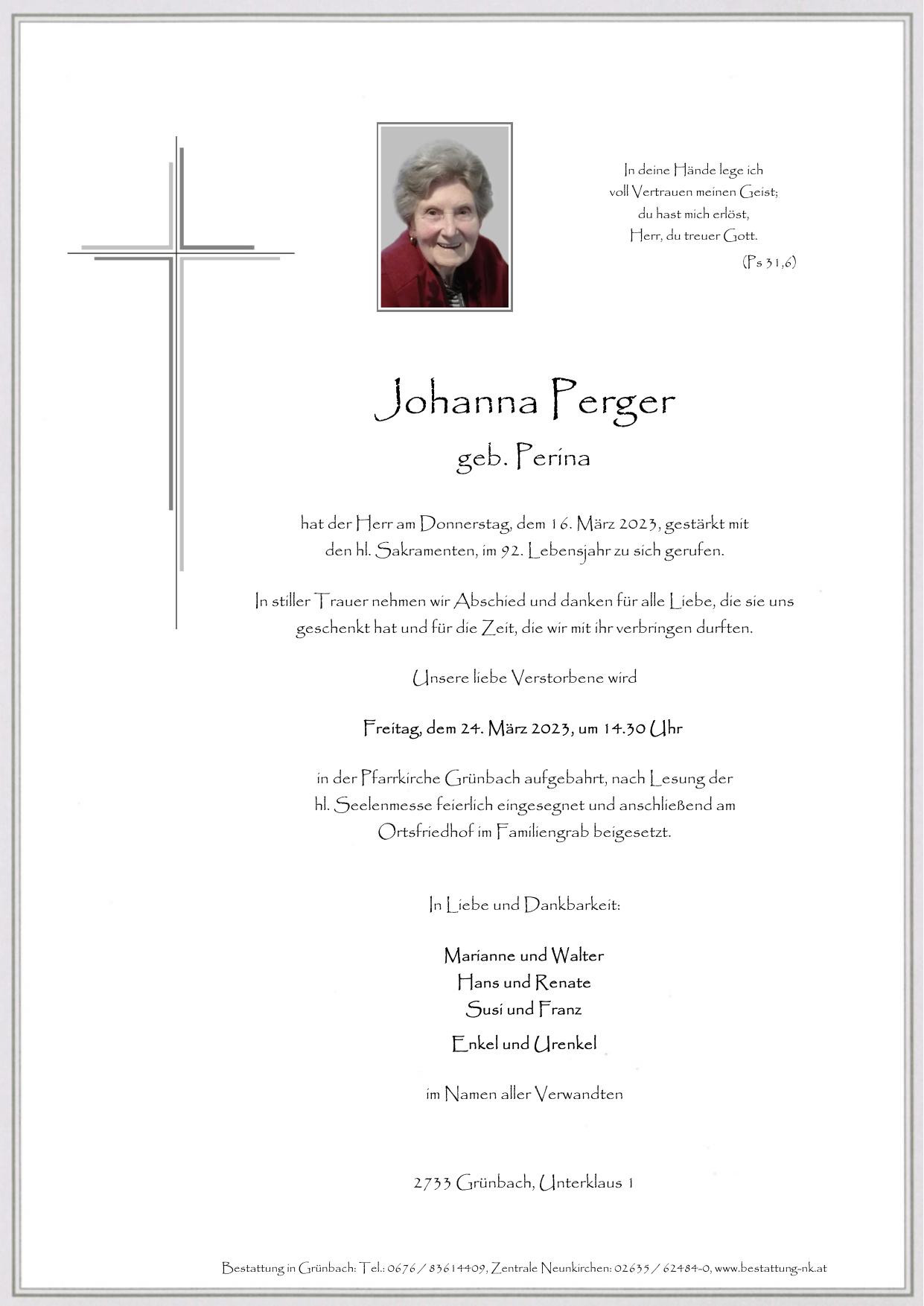 Traueranzeige von Johanna Perger