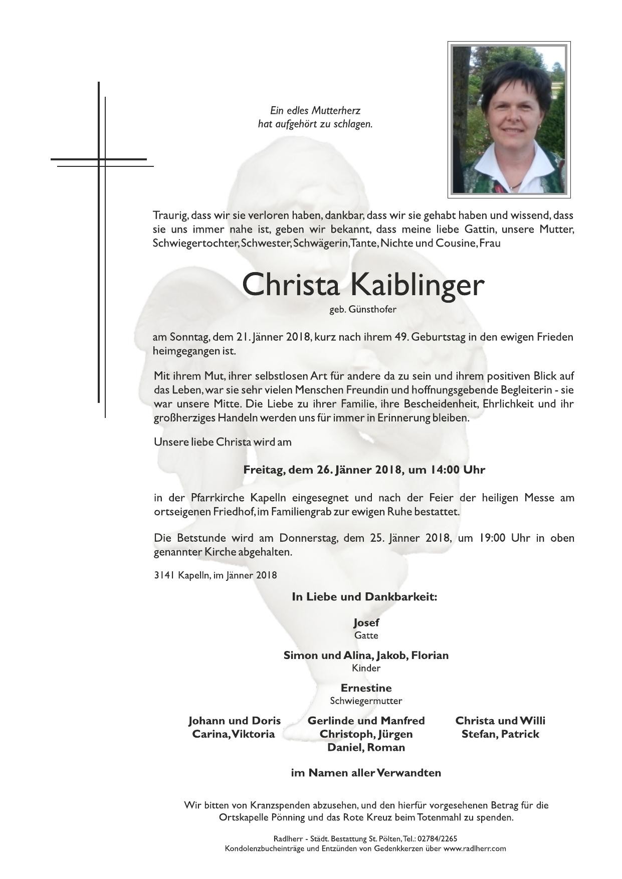 Traueranzeige von Christa Kaiblinger