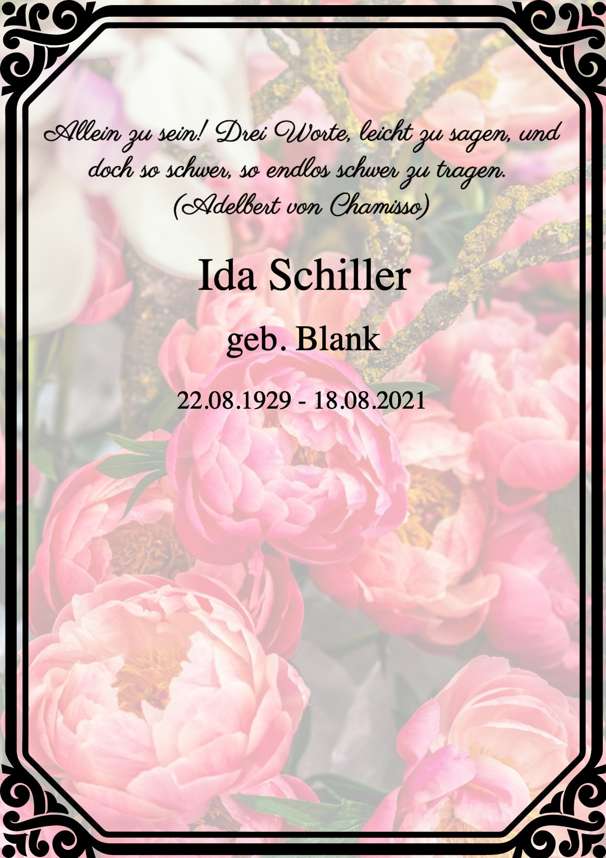 Traueranzeige von Ida Schiller