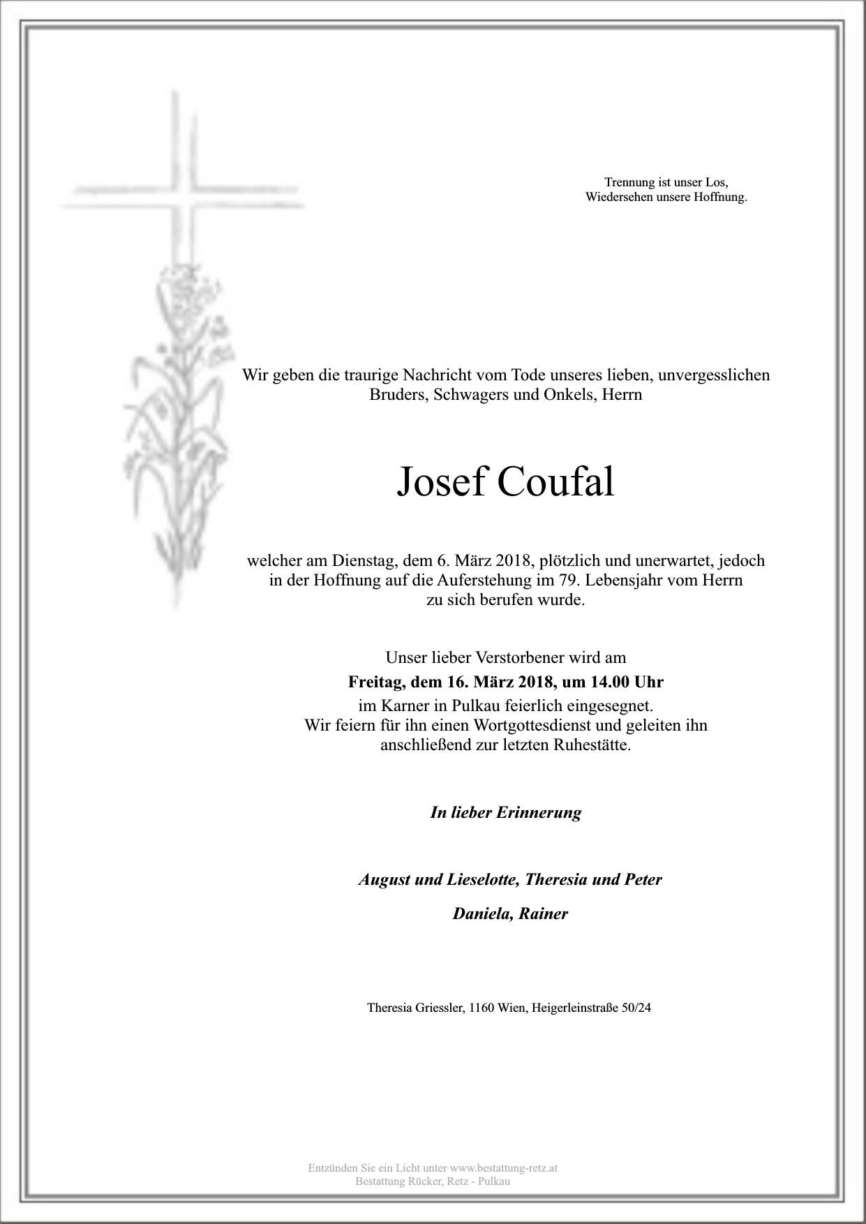 Traueranzeige von Coufal Josef