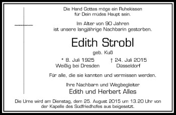 Traueranzeige von Edith Strobl