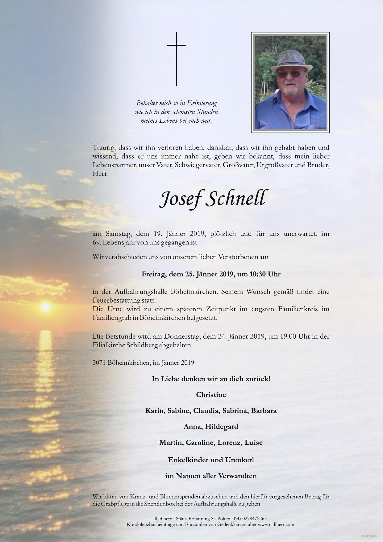 Traueranzeige von Josef Schnell