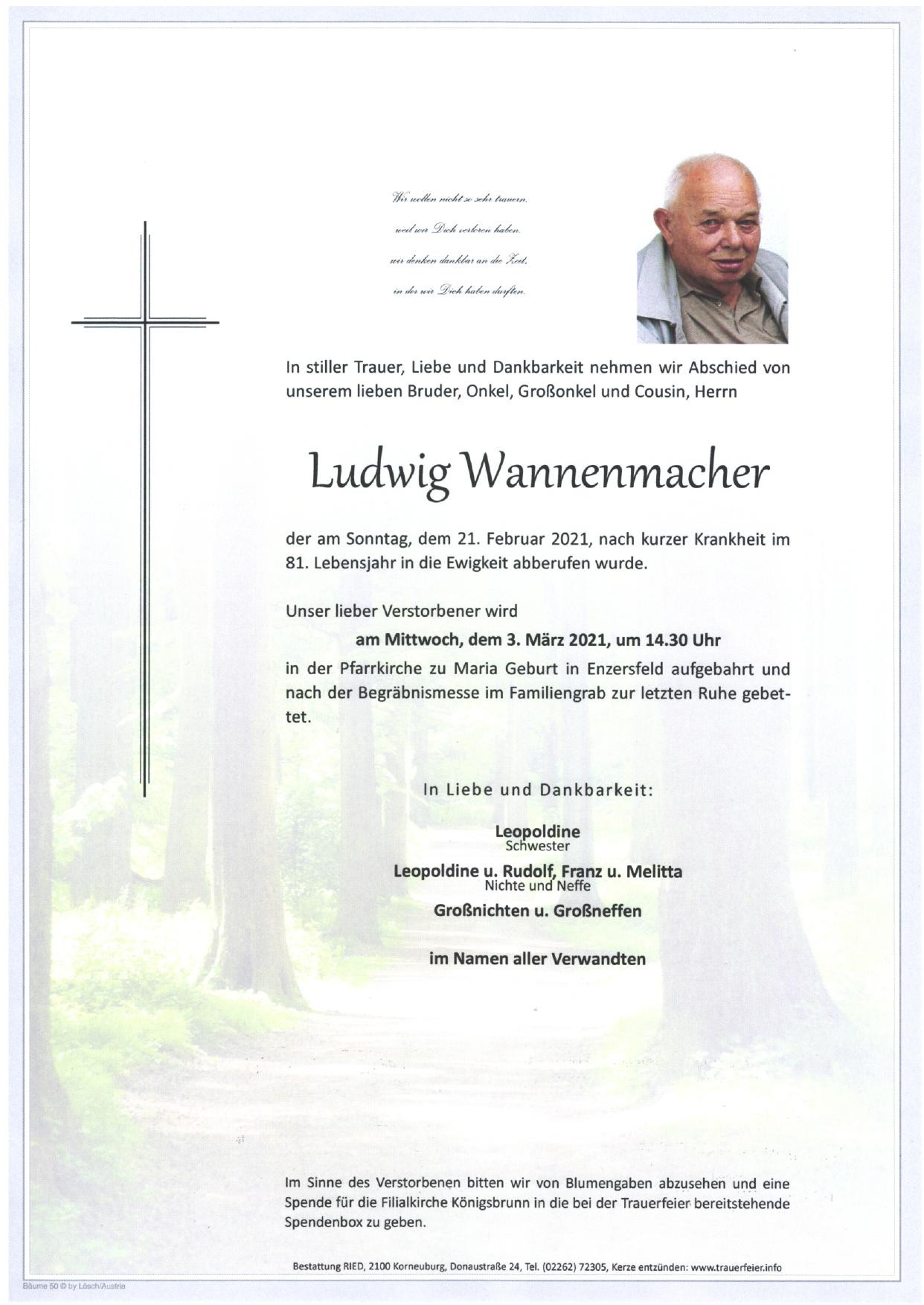 Traueranzeige von Ludwig Wannenmacher