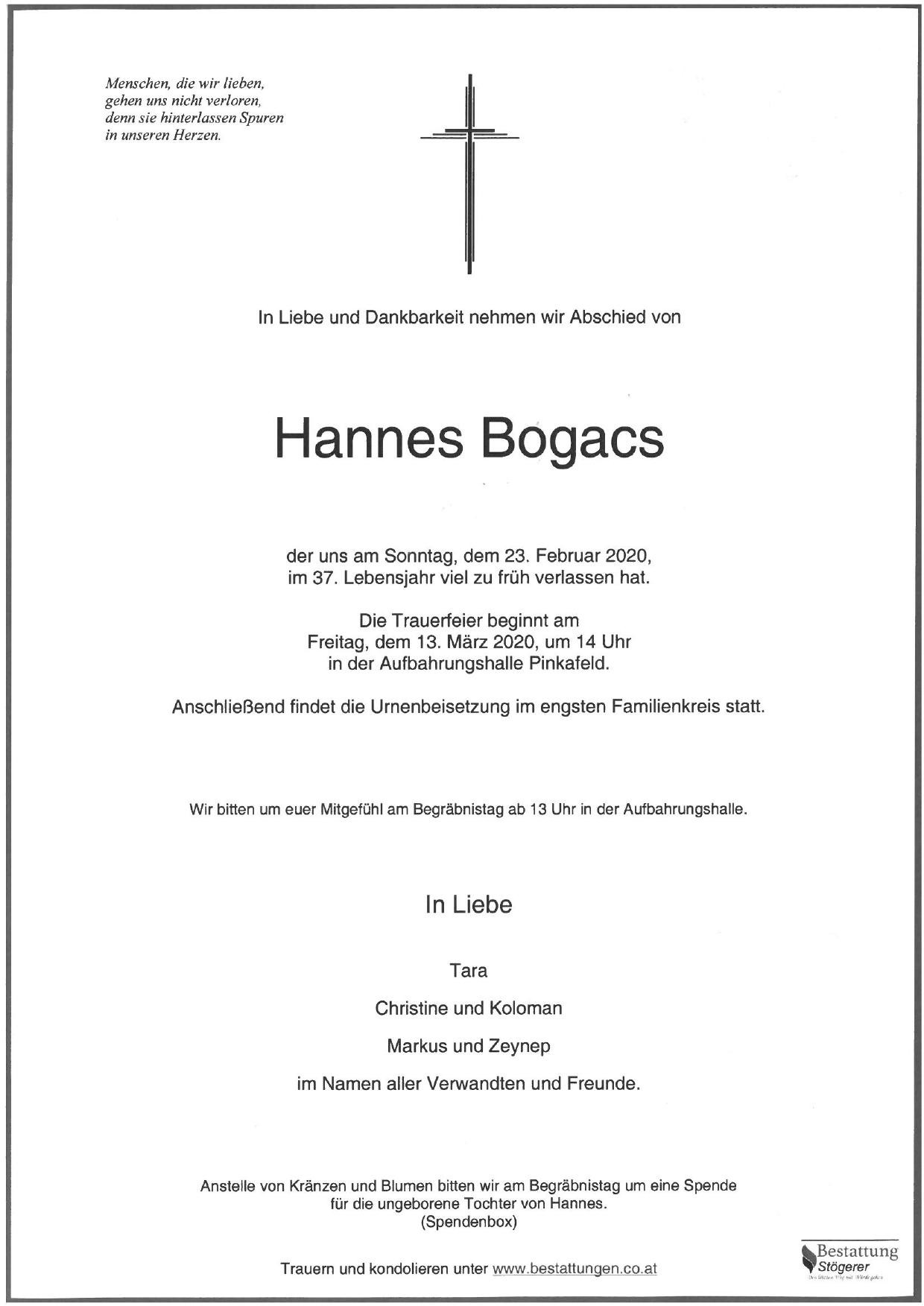 Traueranzeige von Hannes Bogacs