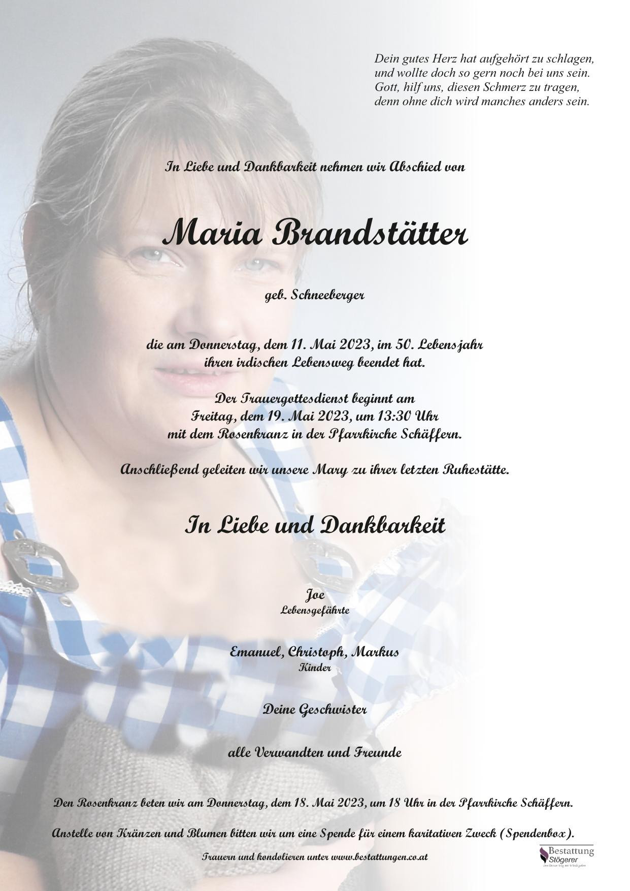 Traueranzeige von Maria Brandstätter