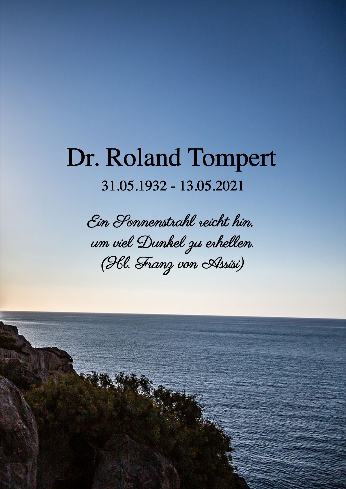 Traueranzeige von Dr. Roland Tompert