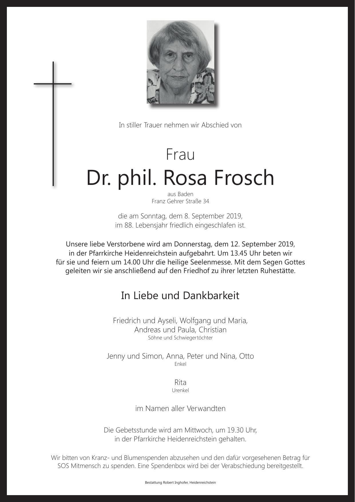 Traueranzeige von Dr. phil. Rosa Frosch