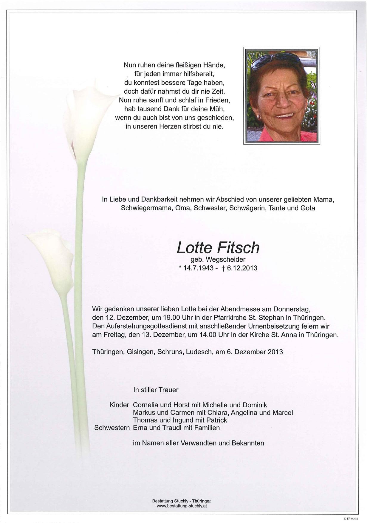 Traueranzeige von Lotte Fitsch