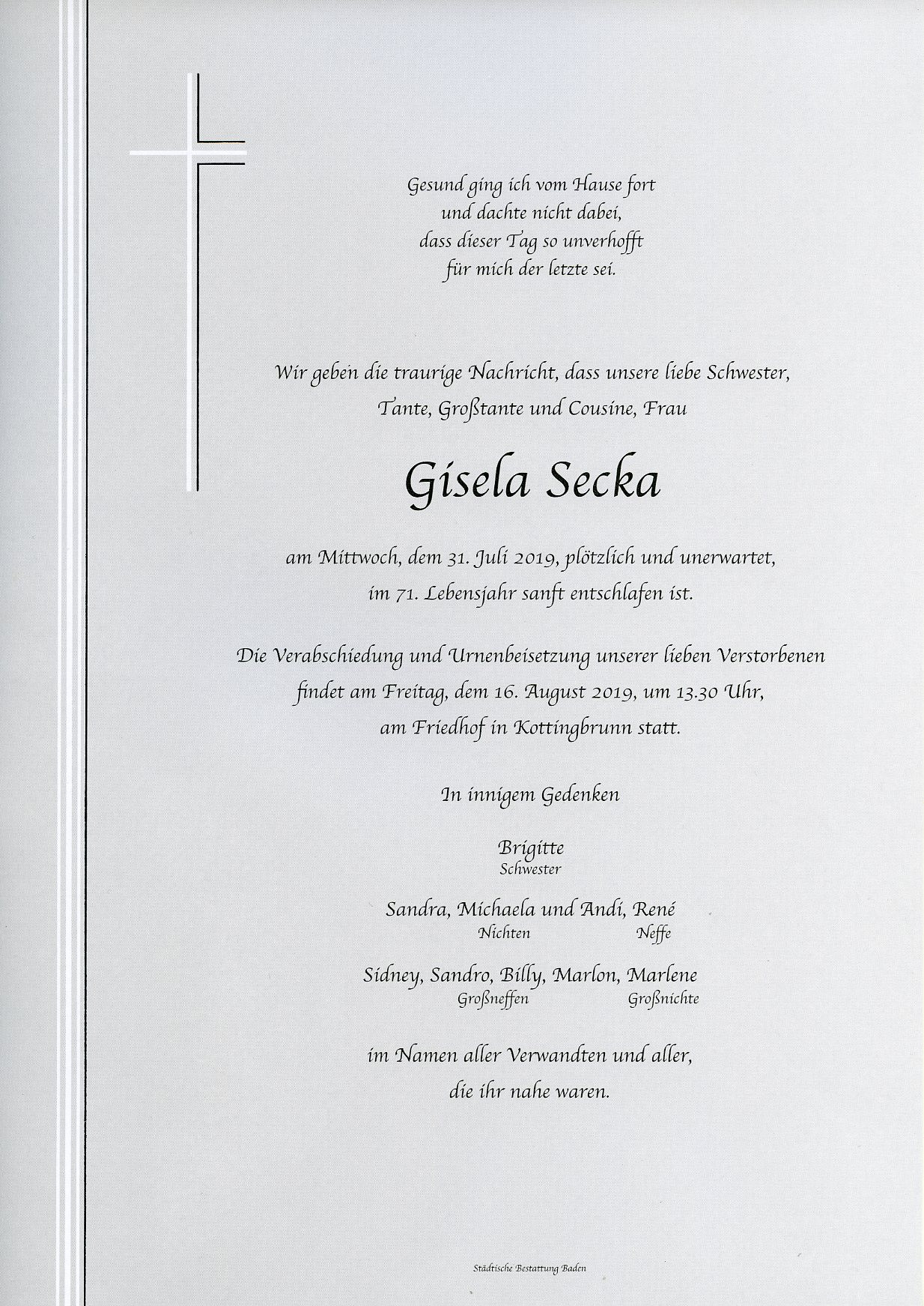 Traueranzeige von Gisela Secka