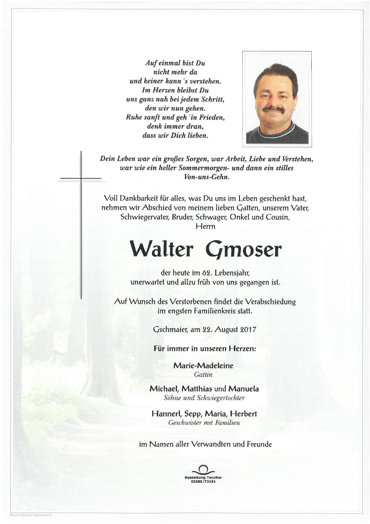 Traueranzeige von Walter Gmoser