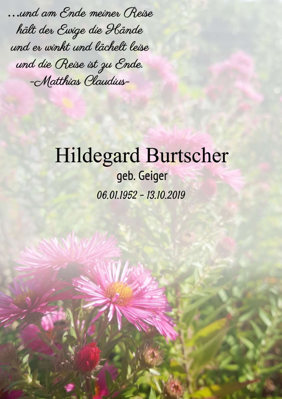 Traueranzeige von Hildegard Burtscher