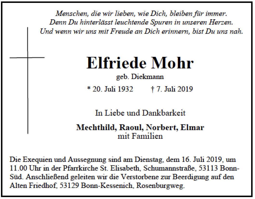 Traueranzeige von Elfriede Mohr