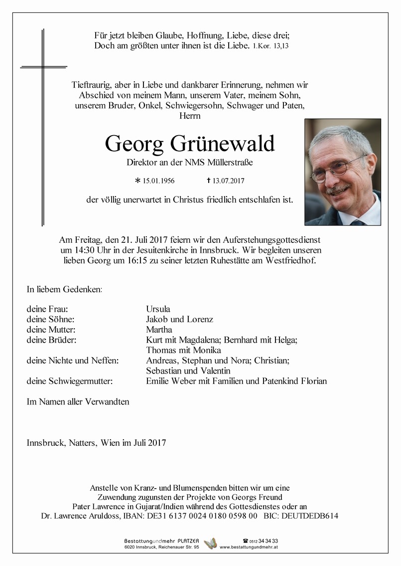 Traueranzeige von Oberschulrat Georg Grünewald