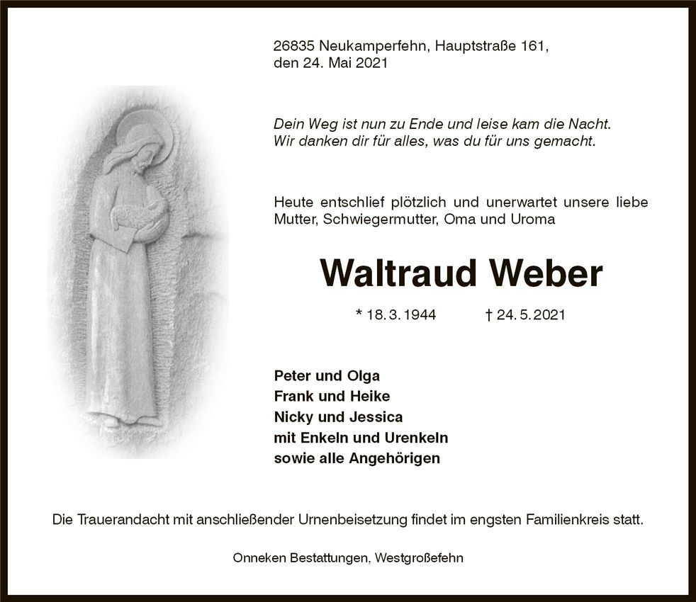 Traueranzeige von Waltraud Weber