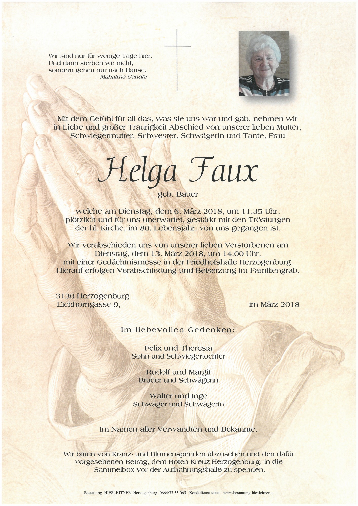 Traueranzeige von Helga Faux