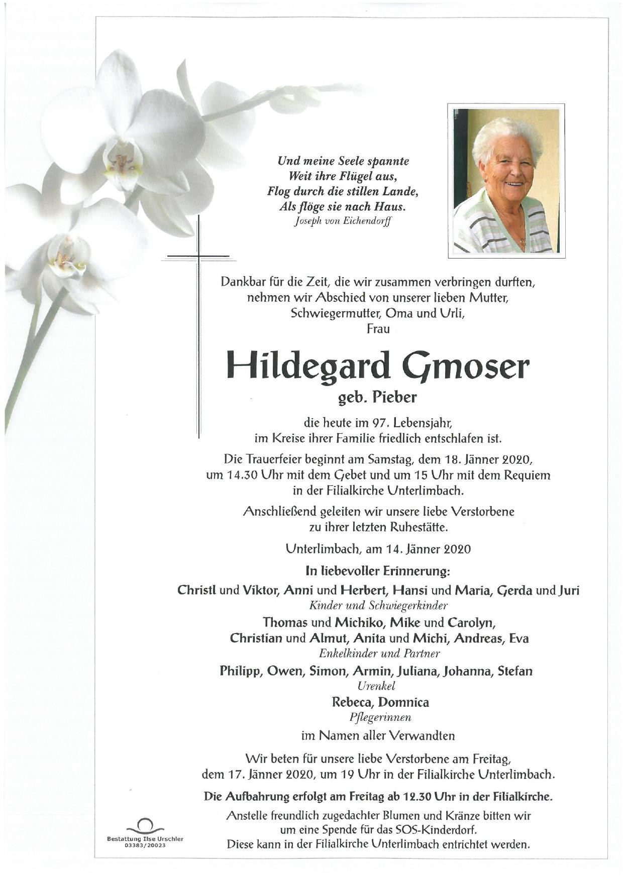 Traueranzeige von Hildegard Gmoser