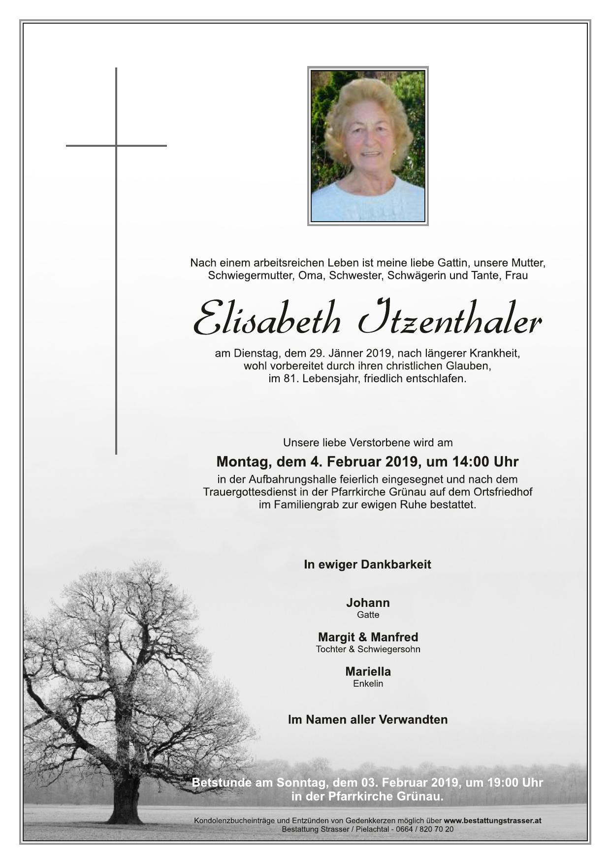 Traueranzeige von Elisabeth Itzenthaler