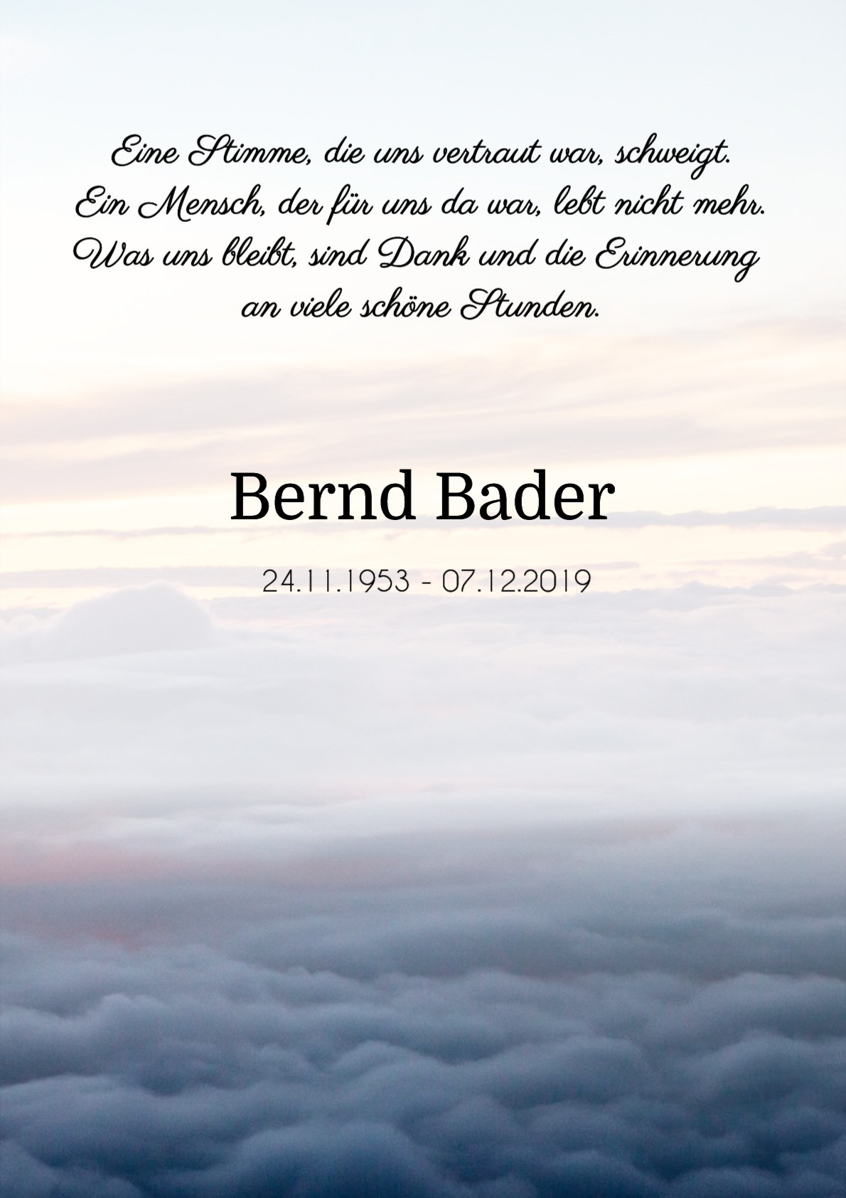 Traueranzeige von Bernd Bader