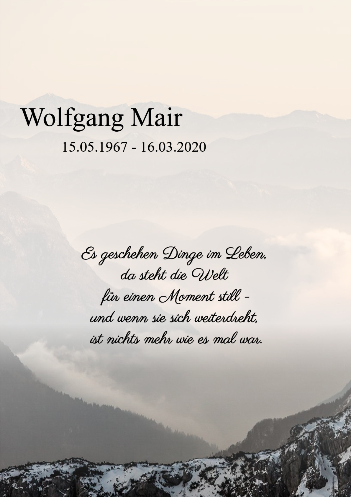 Traueranzeige von Wolfgang Mair
