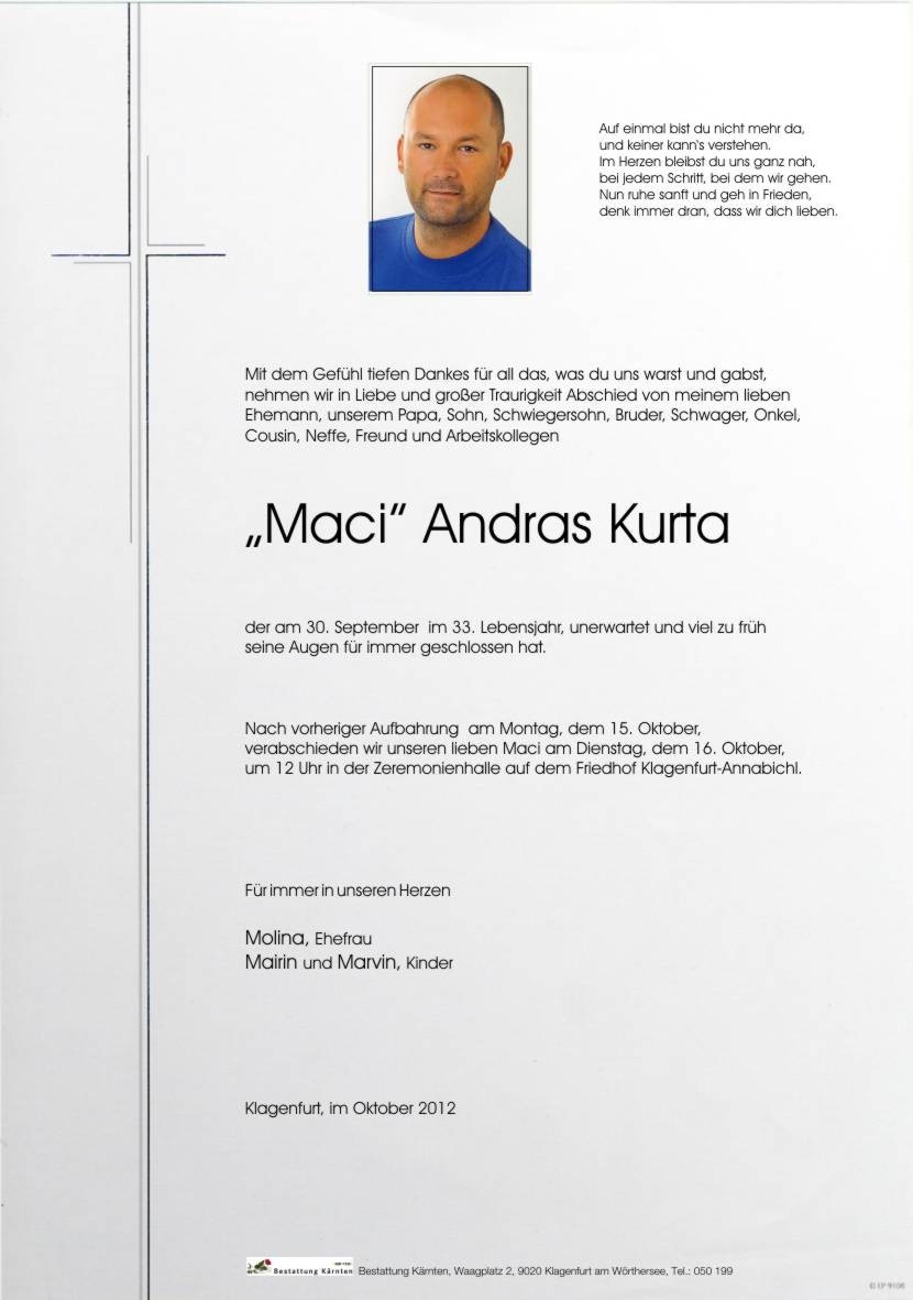 Traueranzeige von Andras Kurta