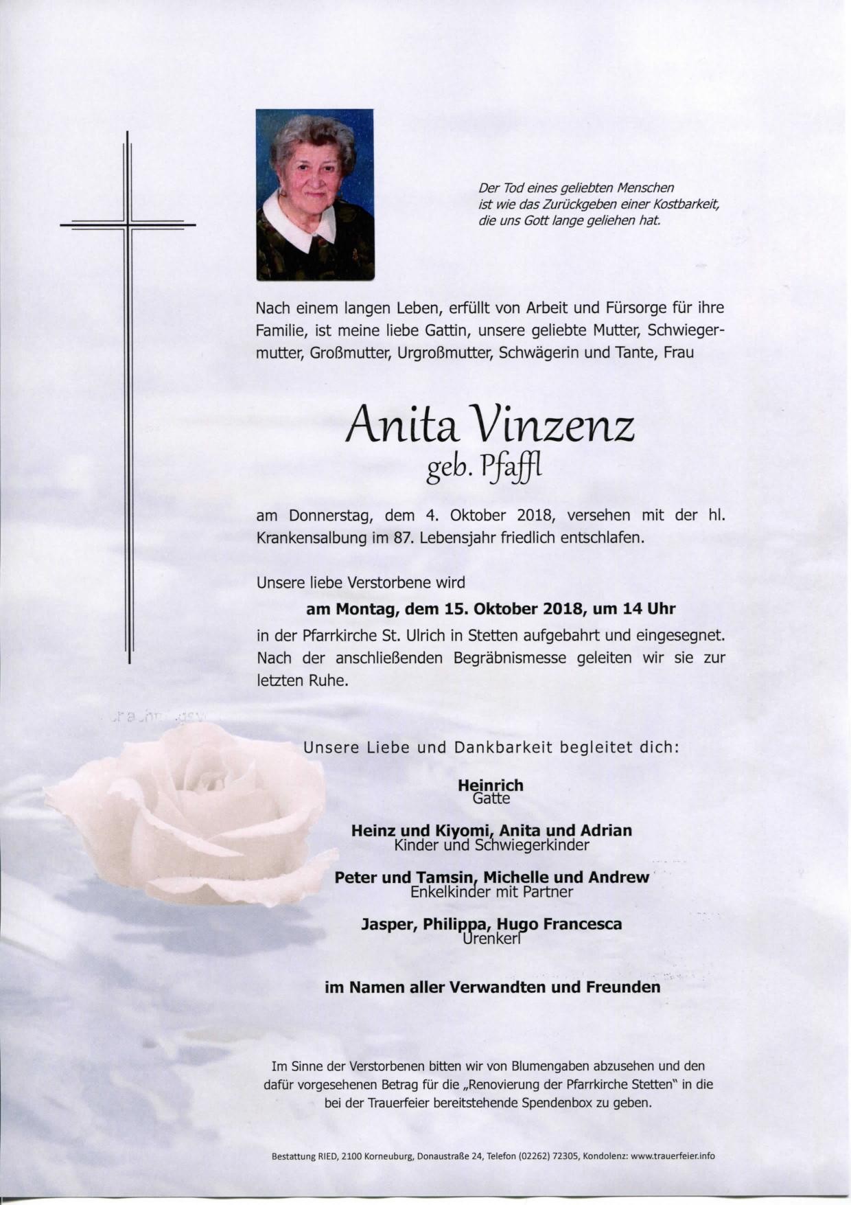 Traueranzeige von Anita Vinzenz