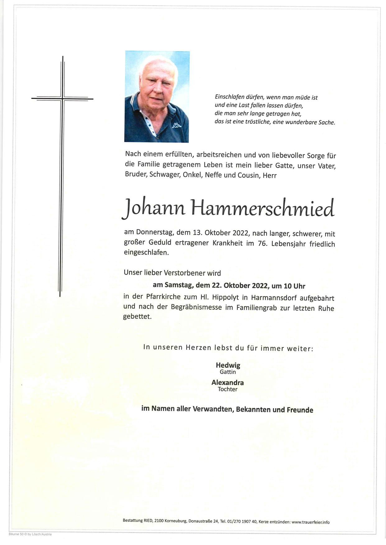 Traueranzeige von Johann Hammerschmied