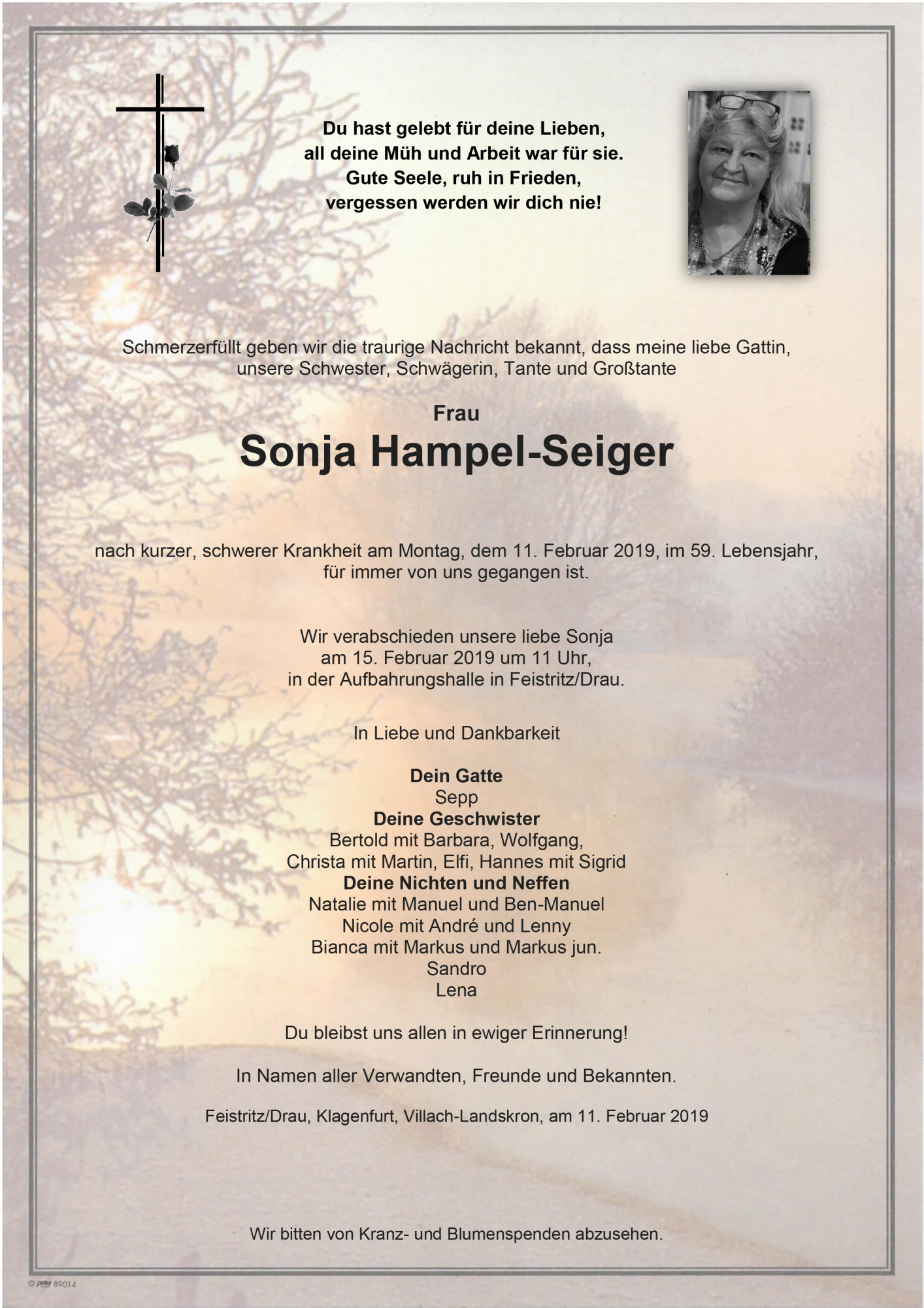 Traueranzeige von Sonja Hampel