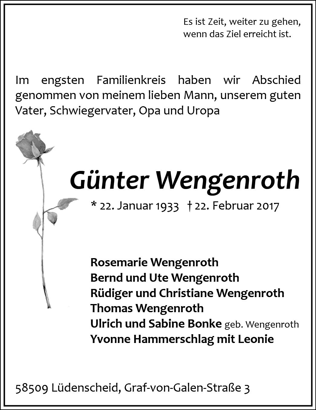 Traueranzeige von Günter Wengenroth