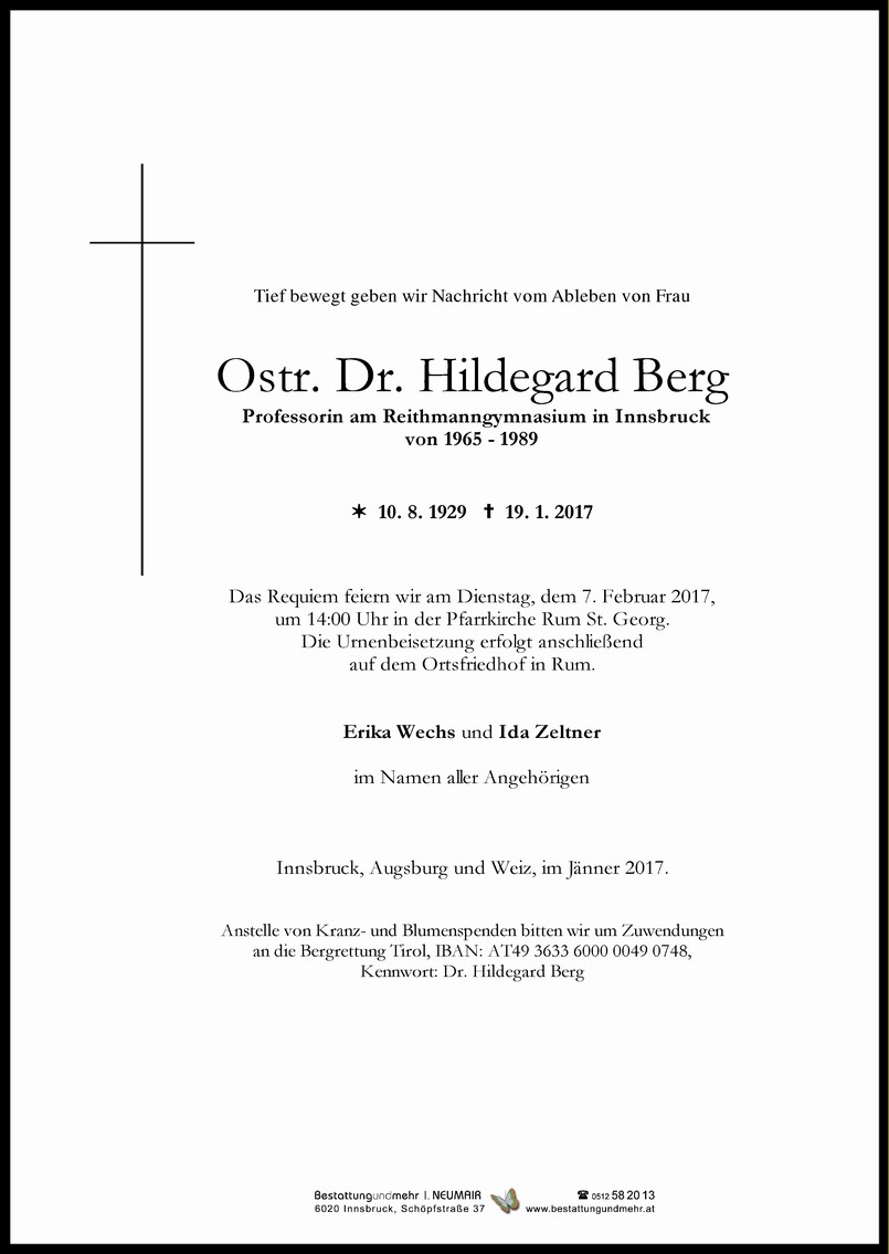 Traueranzeige von Dr. Hildegard Berg