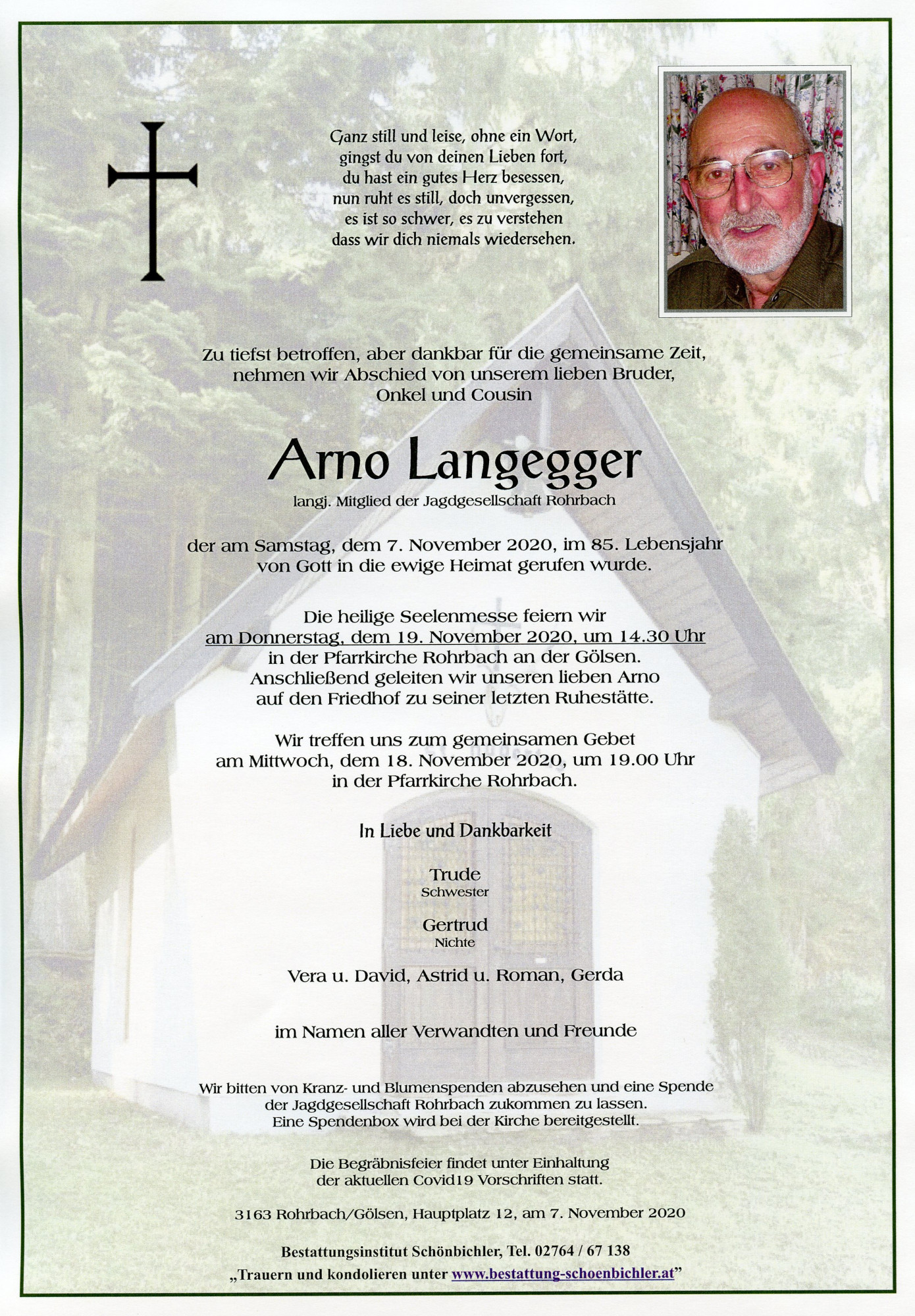 Traueranzeige von Arno Langegger