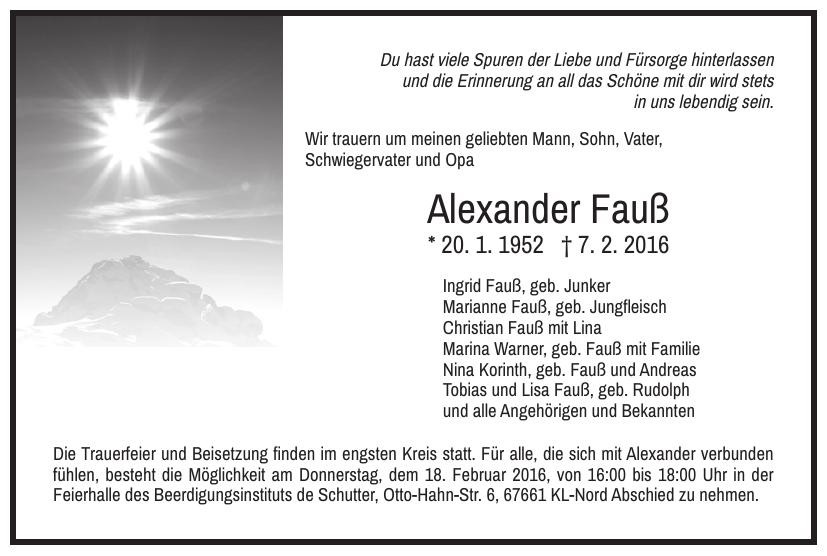 Traueranzeige von Alexander Fauß