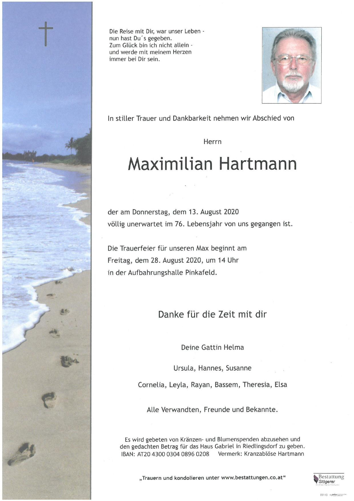Traueranzeige von Maximilian Hartmann