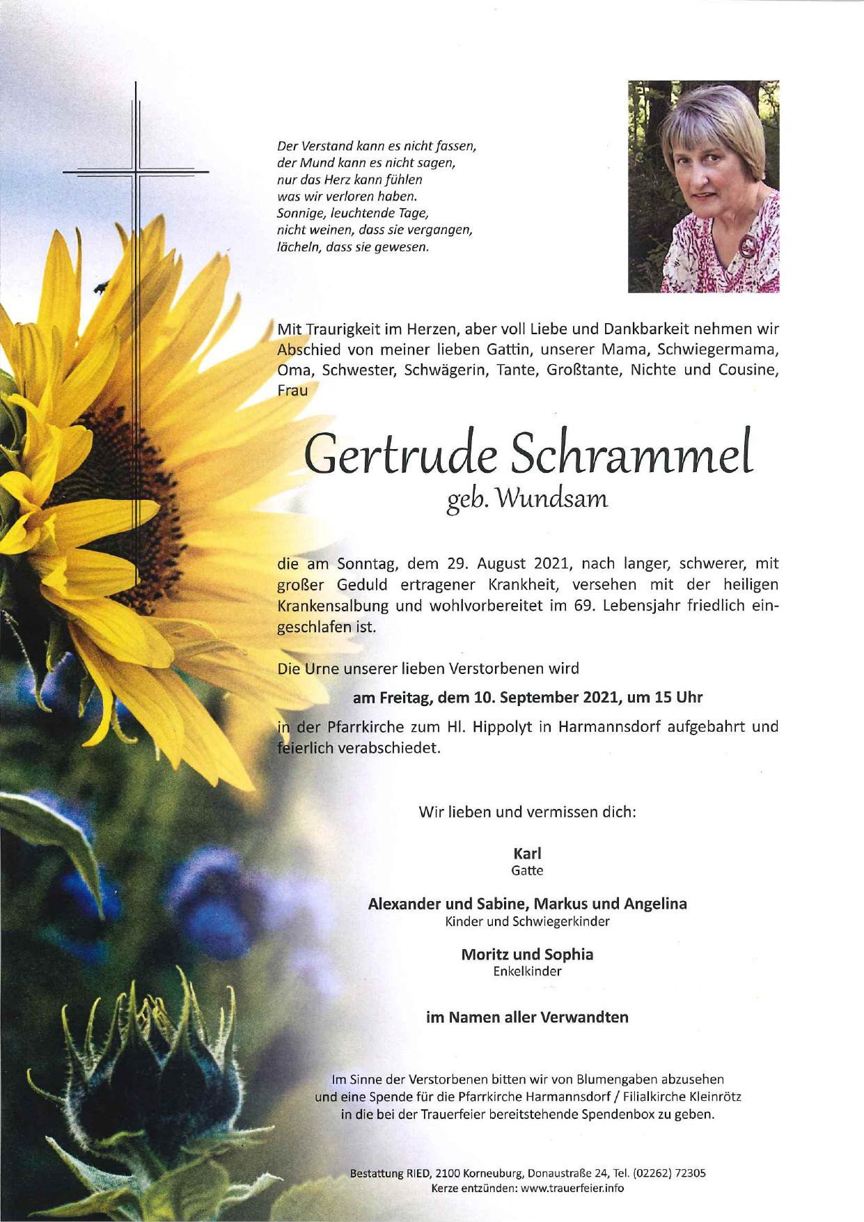Traueranzeige von Gertrude Schrammel