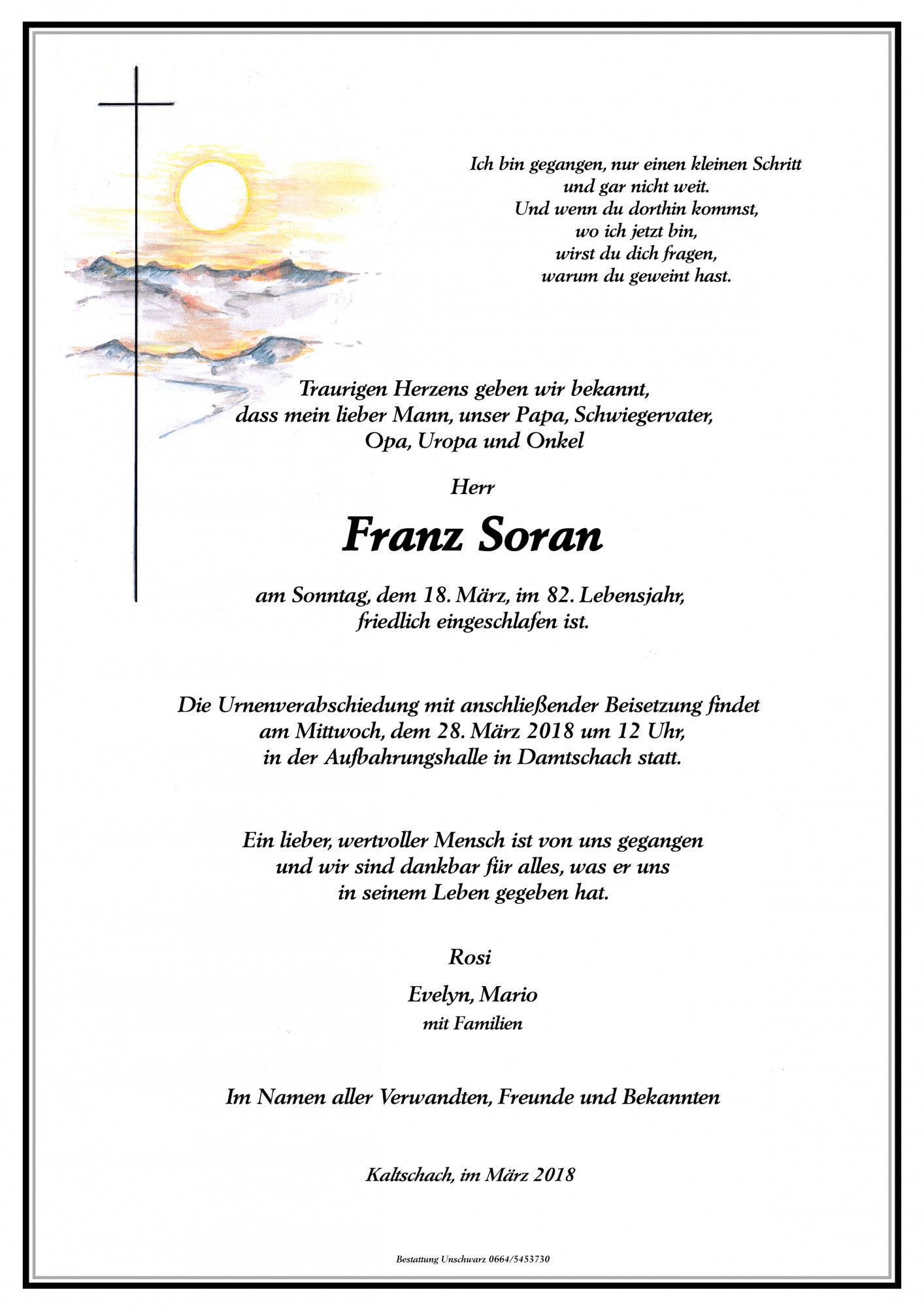 Traueranzeige von Franz Soran